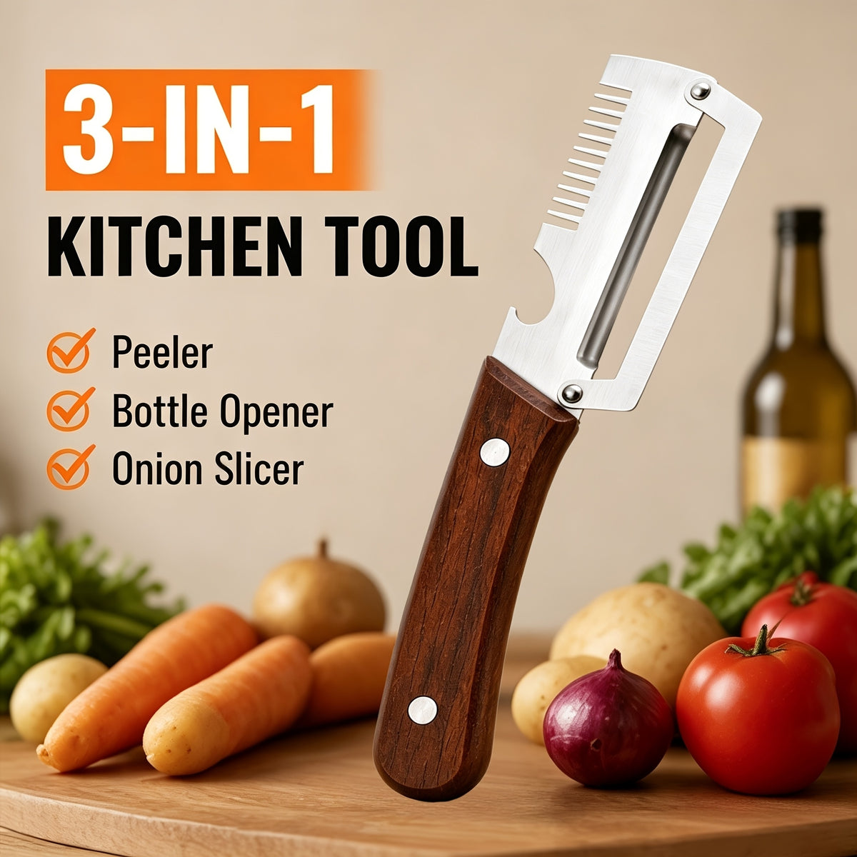 3-in-1 Vegetable Peeler & Cutter | Stainless Steel Kitchen Tool