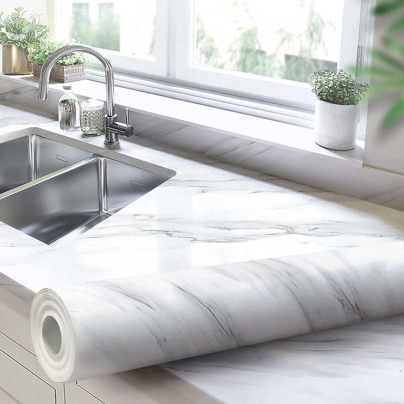 White Wall Paper Waterproof Heat Resistant Self Adhesive Anti Oil Kitchen Wallpaper Marble Sheet