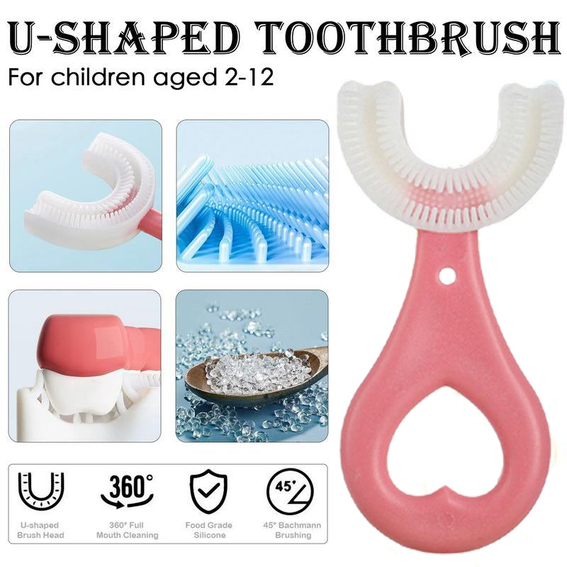 U Shaped Silicon Toothbrush for kids with Soft Bristle 360 Degrees