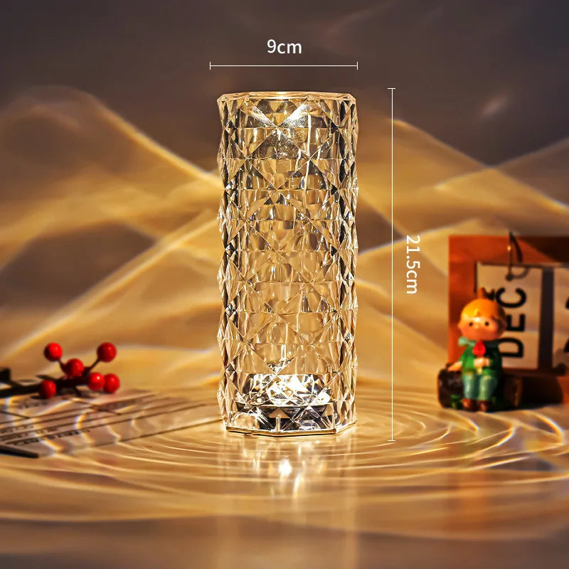 USB Rechargeable Crystal Rose Diamond Touch Lamp LED With RGB 16 Colors and Remote