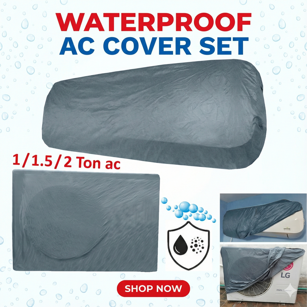 Waterproof Split AC Cover Set (Inner + Outer) – Universal Size for 1 Ton, 1.5 Ton and 2 Ton