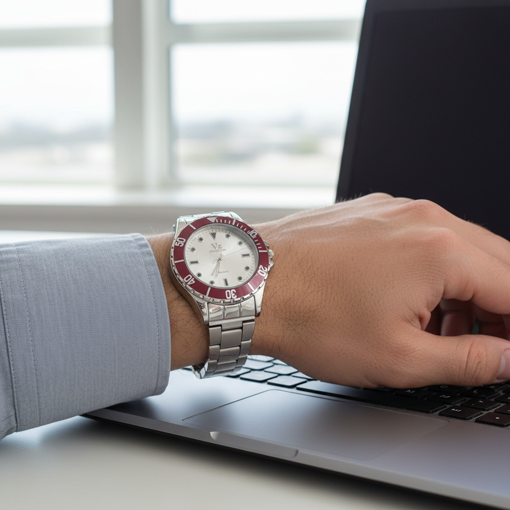 VZ Aurelia Silver Round Maroon Man Watch