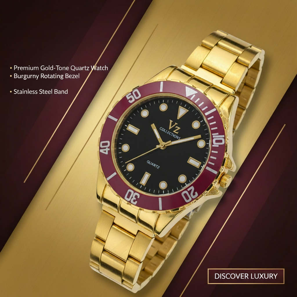 VZ Aurelia Golden Round Maroon Man Watch