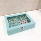 Velvet Glass Ring Earring Jewelry Display Organizer Box