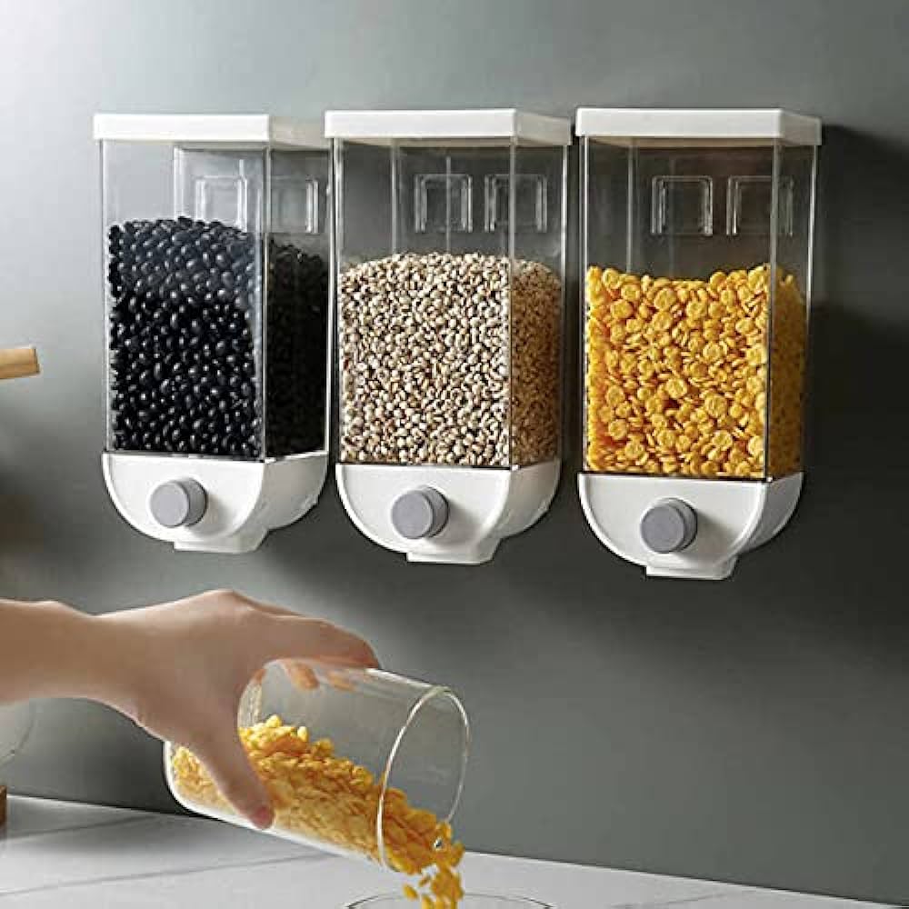 Wall-Mounted Food Storage Dispenser and Organizer for dry foods flour sugar rice grain cereals and more