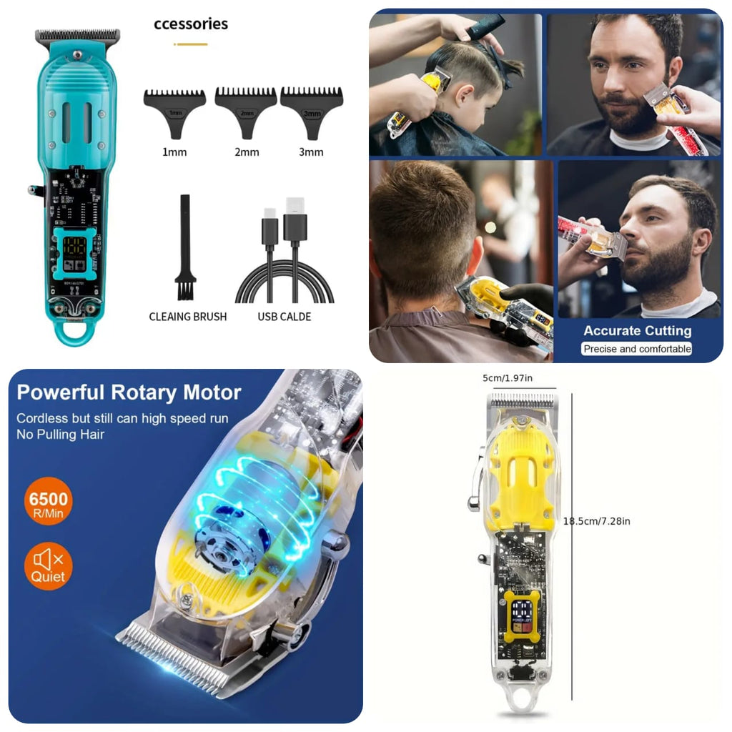 USB Rechargeable Lithium Battery Powered Professional Transparent LCD Digital Display Electric Hair Clipper Trimmer for Home and Outdoor Use