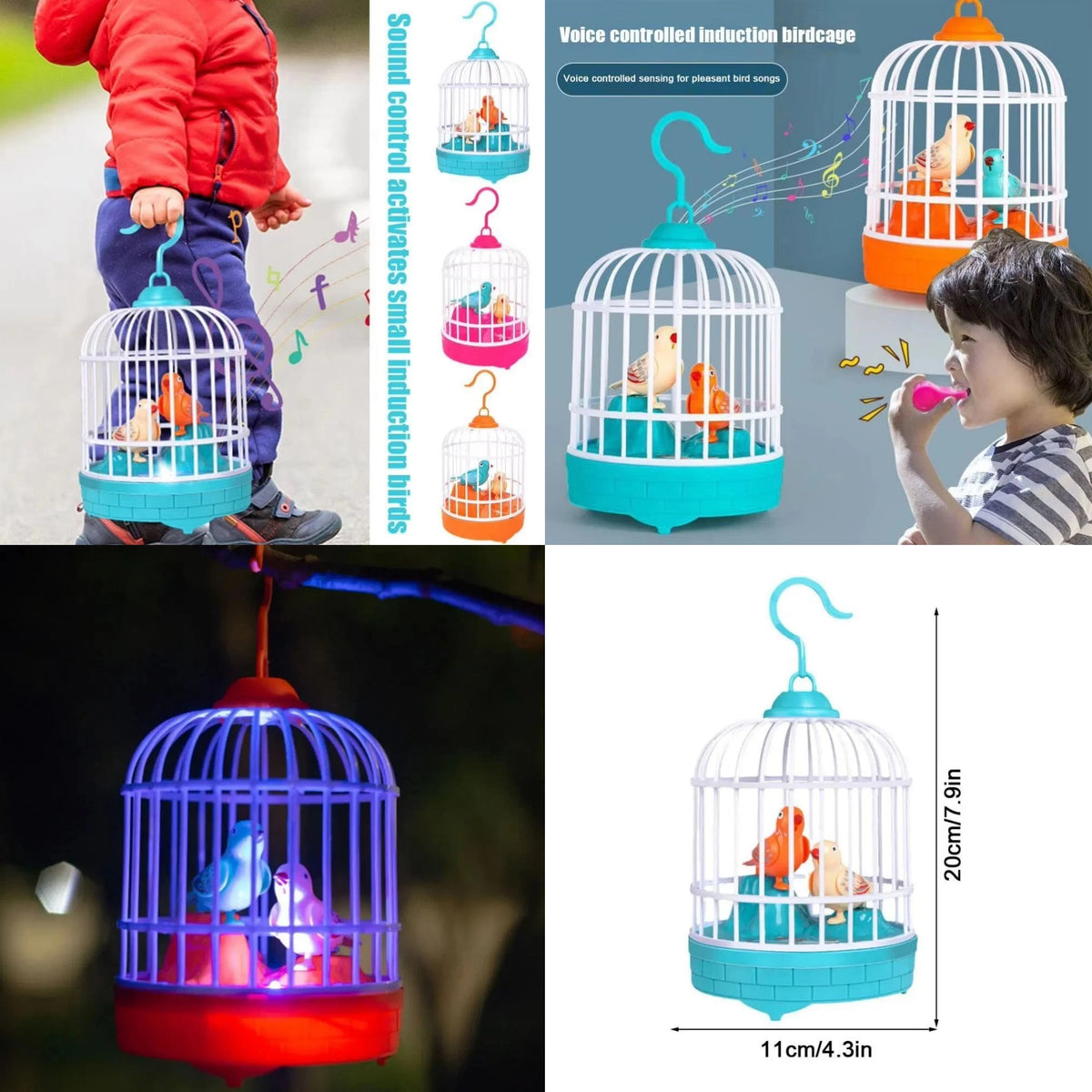 Voice-Controlled Simulation Bird Cage Toy for Kids & Babies – Realistic Pet Toy (Random Colors)