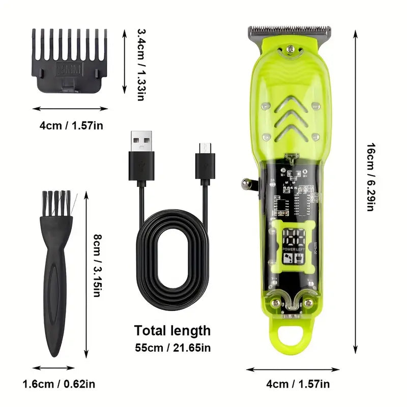 USB Rechargeable Lithium Battery Powered Professional Transparent LCD Digital Display Electric Hair Clipper Trimmer for Home and Outdoor Use