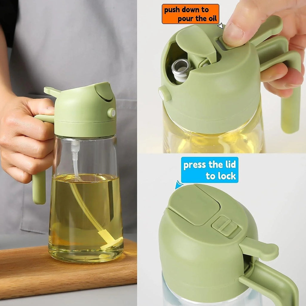2-in-1 Oil Spray Bottle | 470ml Glass Oil Dispenser
