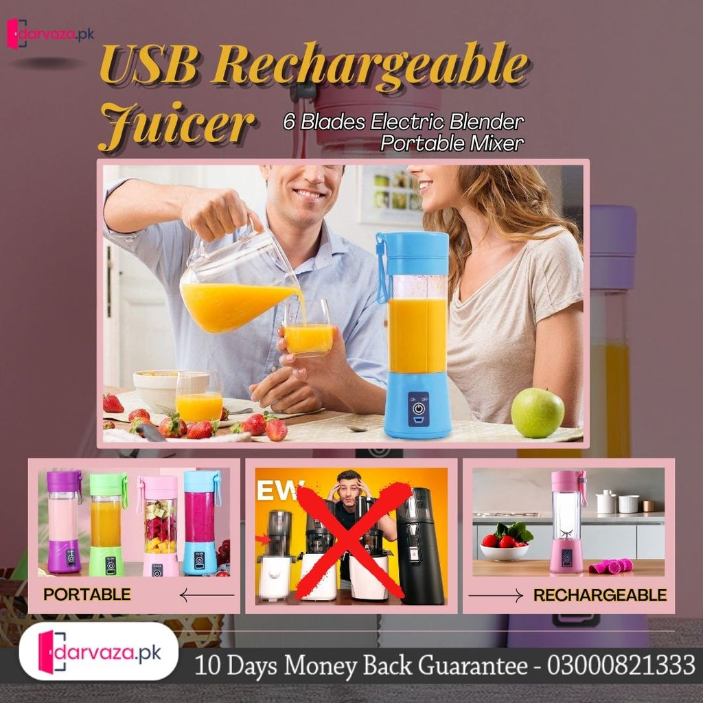 USB Rechargeable Juicer 6 Blades Electric Blender Portable Mixer