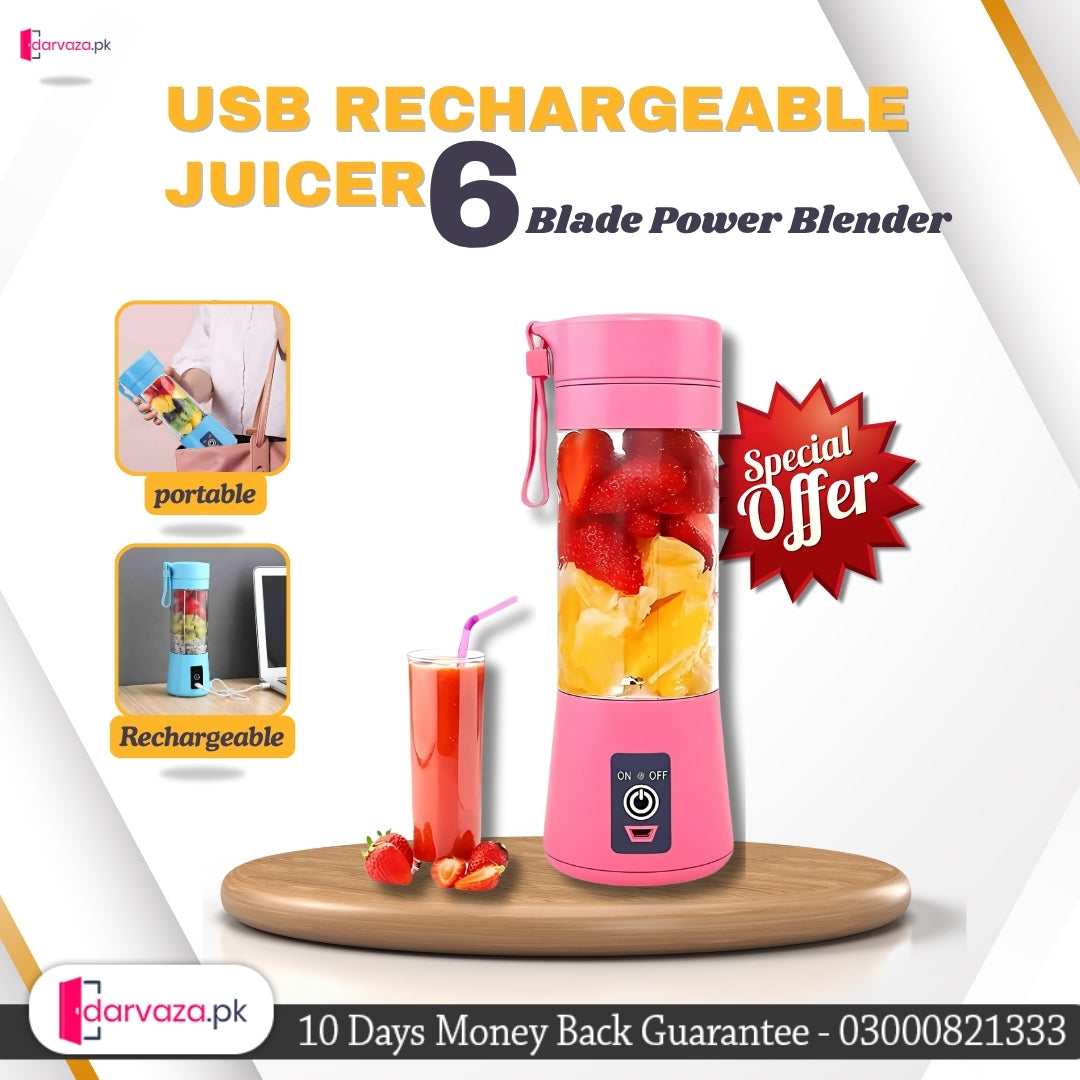 USB Rechargeable Juicer 6 Blades Electric Blender Portable Mixer
