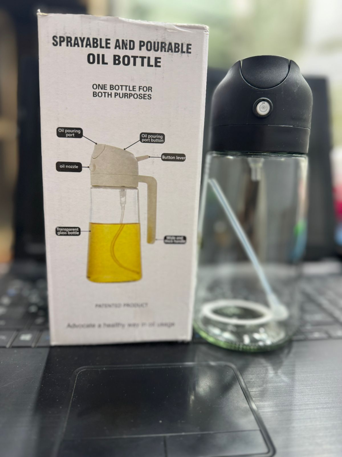 2-in-1 Oil Spray Bottle | 470ml Glass Oil Dispenser