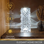 USB Rechargeable Crystal Rose Diamond Touch Lamp LED With RGB 16 Colors and Remote