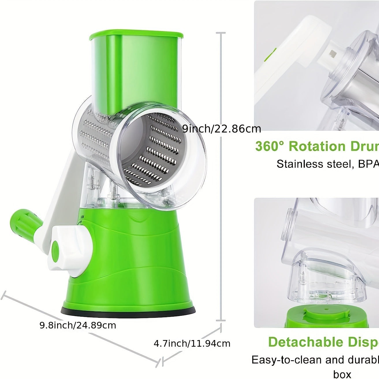 3-in-1 Vegetable Cutter & Drum Grater | Manual Kitchen Slicer